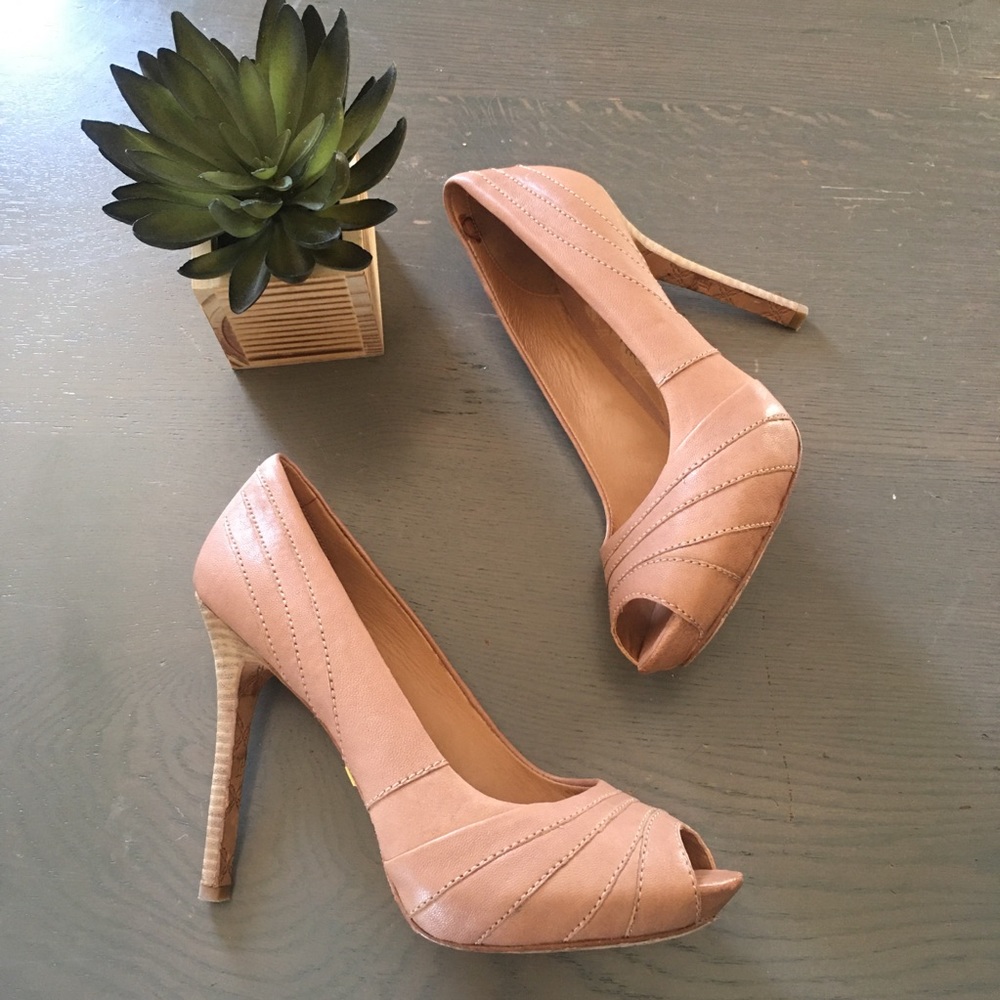L.A.M.B. Nude Peep Toe Heels